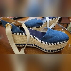 Tory Burch Denim Dandy Platform Espadrilles Size 10